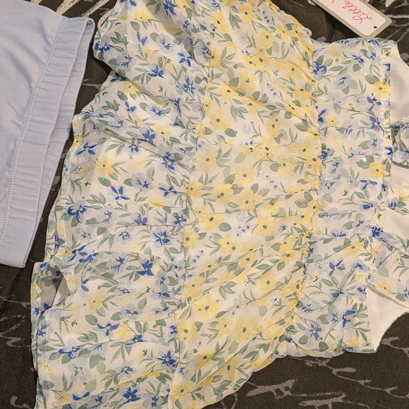 Little Lass Floral Two-Piece Set Dress/Scrunchie with L/Blue Shorts 3T - Picture 6 of 8
